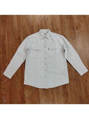 WRANGLER Womens XS-M White Cotton Denim Shirt Jacket Western Pearl Snaps Shacket